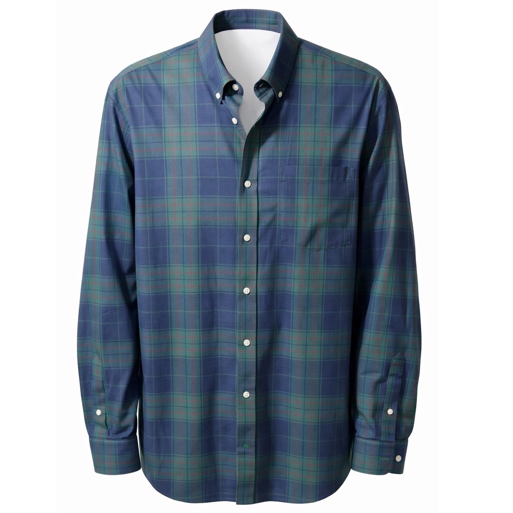Lands End Mens LT 16-16 1/2 Navy Green Plaid No Iron Button Down Shirt Tradition